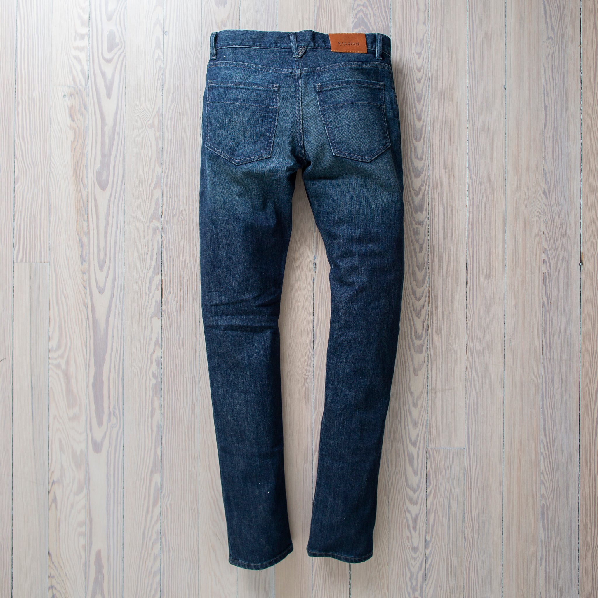 angle: mason Raleigh Denim Workshop Martin thin taper fit in mason wash, front view