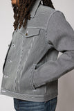 angle hover: Denim Jacket Railroad Stripe  Raleigh Workshop denim jacket in a black and white railroad stripe