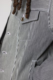 angle: Denim Jacket Railroad Stripe  Raleigh Workshop denim jacket in a black and white railroad stripe