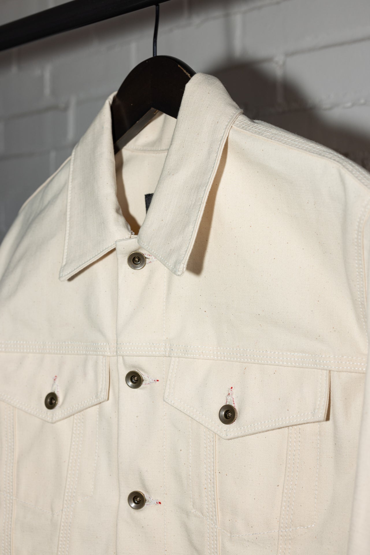 angle: Denim Jacket Natural Canvas Selvage  Raleigh Workshop denim jacket in  natural canvas selvage white 