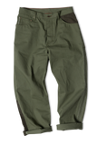 angle: Surplus Patchwork  man wears green patchwork rowan denim jeans