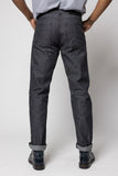 angle hover: Denim Tweed  Man wearing Raleigh Workshop dark grey denim tweed martin fit jeans